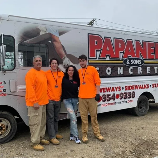 Papaneri & Sons family and crew standing by their concrete truck, the team serving Lawnside, NJ homes