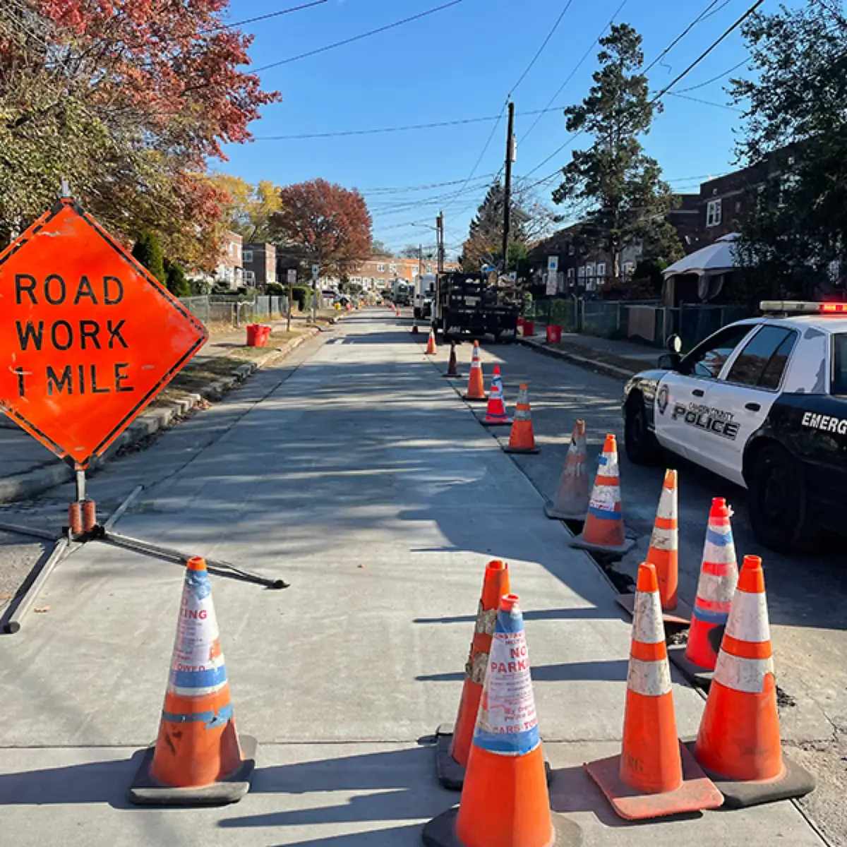 Concrete pavement section removed and coned off for replacement in Cherry Hill, NJ