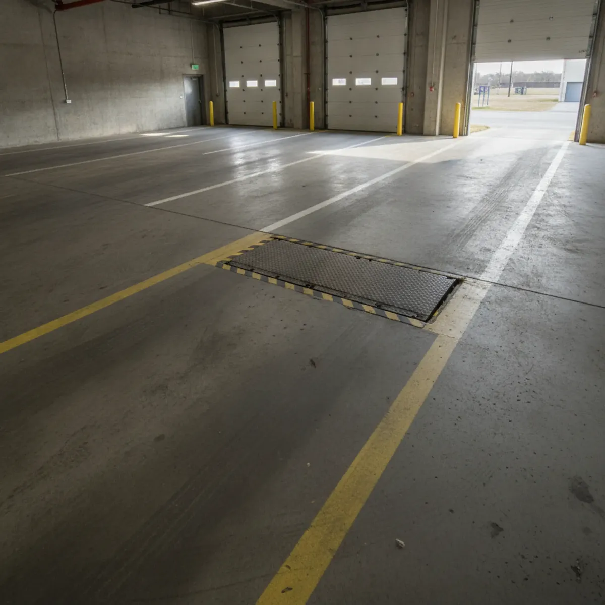 Joint running across a concrete loading bay floor in Cherry Hill, NJ