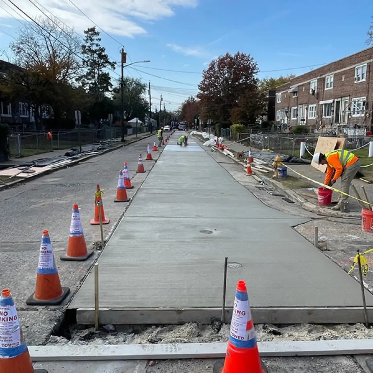 Long run of newly placed commercial concrete paving in Cherry Hill, NJ