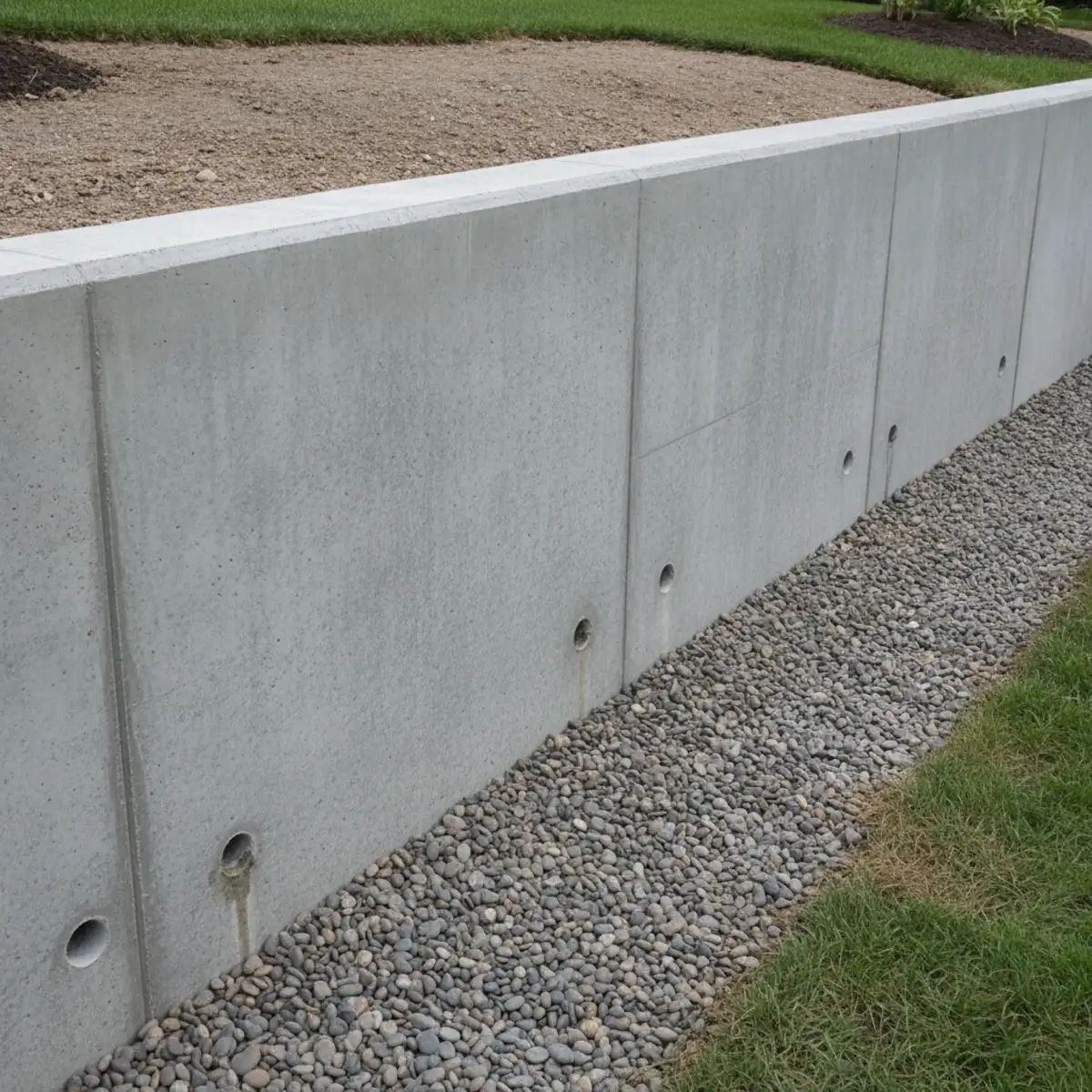 Poured concrete wall with drainage outlets along the base in Cherry Hill, NJ