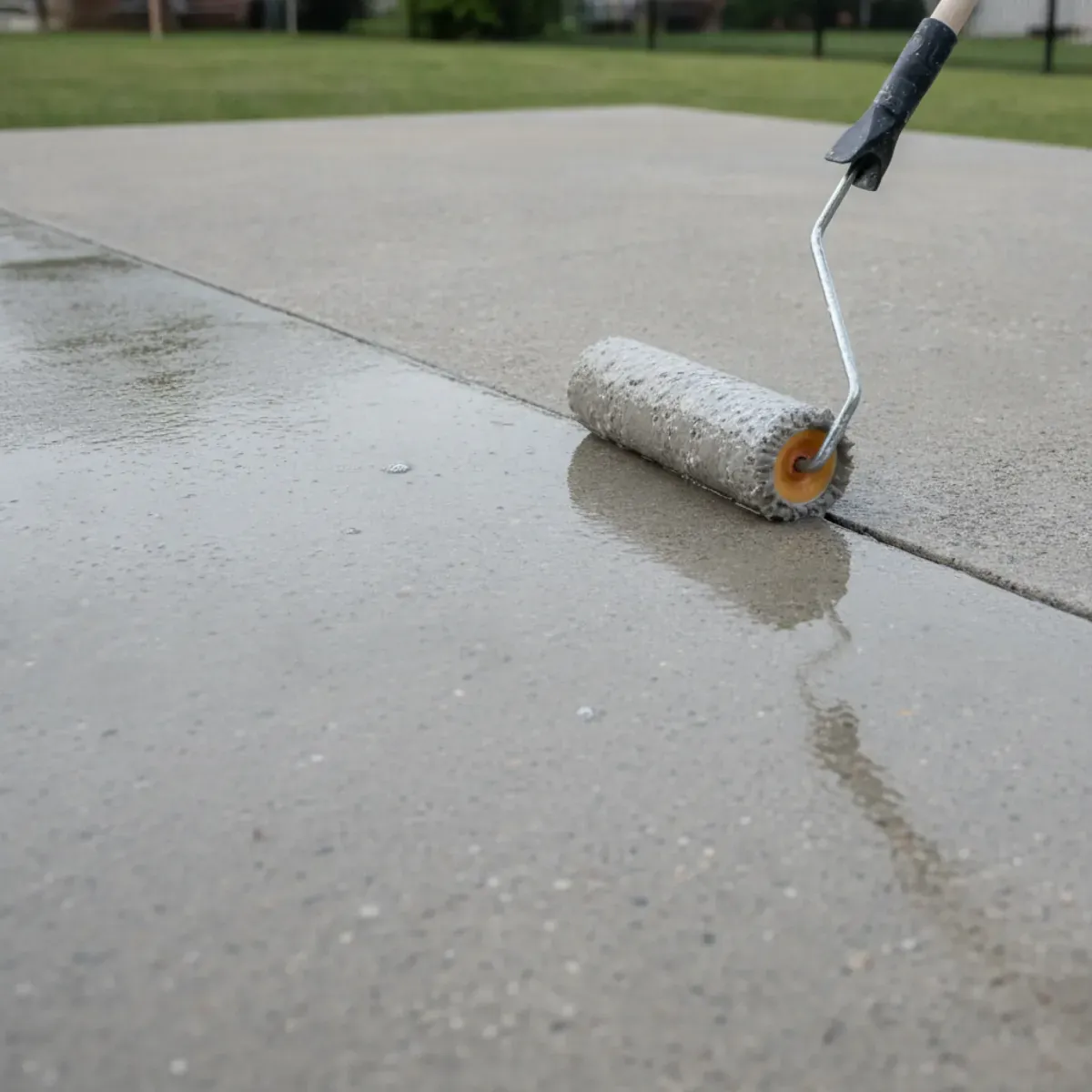 Sealer being rolled onto a clean dry concrete slab in Cherry Hill NJ